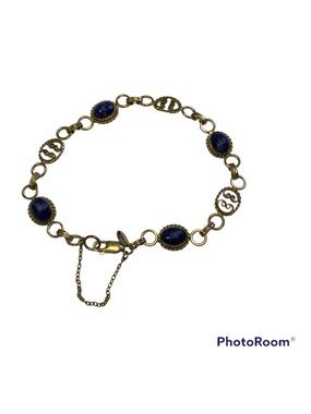 CARLA BRACELET 14k GF GOLD FILL LINKS FILIGREE BLUE LAPIS CABOCHONS 5.7g 7.5”
